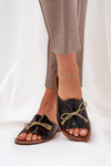 Leather Flat Elegant Slippers With Bow Lewski 3572 Black