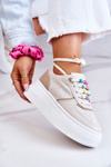 Buty Sportowe Sneakersy Damskie Wiązane Beżowe Manila