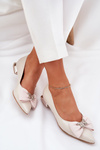 Elegant Leather Ballet Flats Women With Bow Laura Messi 2893 Beige