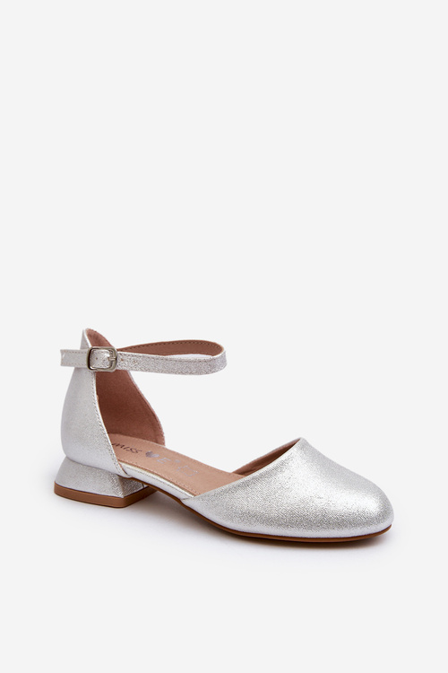 Children's Shiny Low-Heeled Sandals Silver Nelly
