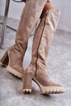 Women's Suede Thigh High Boots Beige Georgette