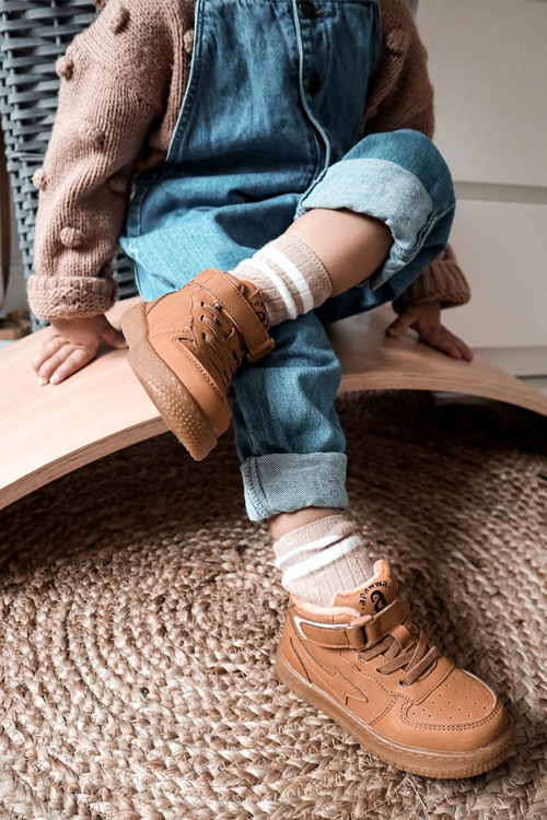 Children's Insulated High Sneakers Camel Clafi