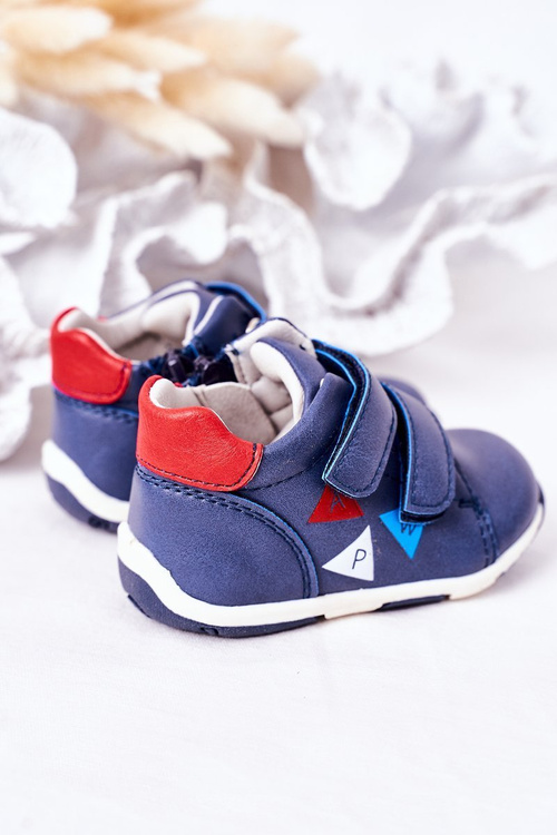 Children's Leather Shoes With Velcro Navy Blue Milo
