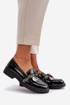 Patent Ladies Moccasins With Bow Black S.Barski HY42-331A