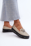 Shiny Women's Leather Loafers on Platform S.Barski LR400 Golden