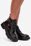 Damskie Botki Z Ozdobami Skóra Naturalna Lakierowane Czarne Artiker 57C0345