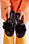 Classic Women's Leather Slippers With A Bow Black Dessy