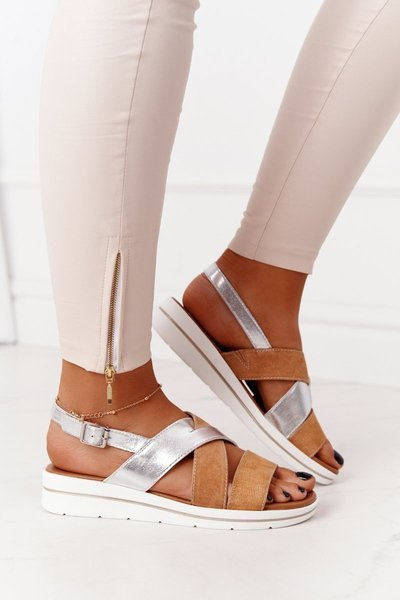 Suede Sandals Sergio Leone SK039 Beige-Silver