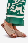 Ladies Sandals With Decoration On Flat Heel Eco Suede Beige Ralisses