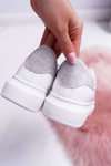 Sporty Women's Thick Sole Shoes White Grey Skirt