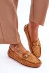 Suede Loafers With Ornament Brown Eleina 