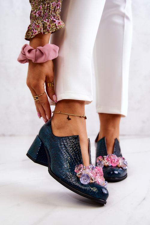 Półbuty Skórzane Wzór Krokodyl Ozdoba Zielone Delaver