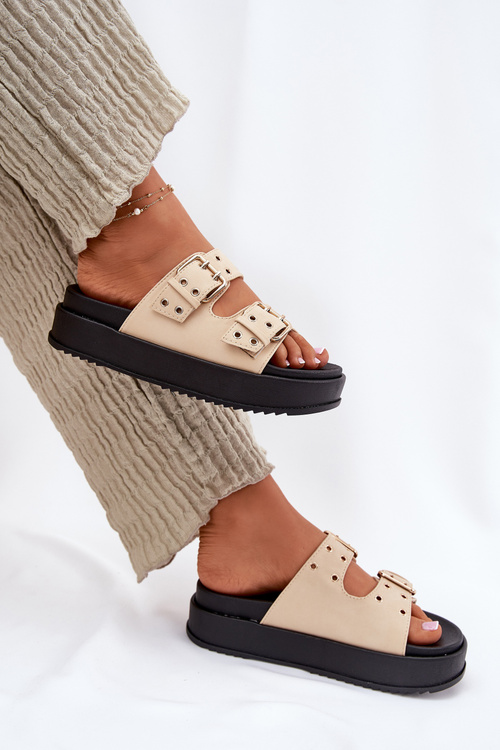 Ladies Sandals With Buckles On Platform Beige Nilatha