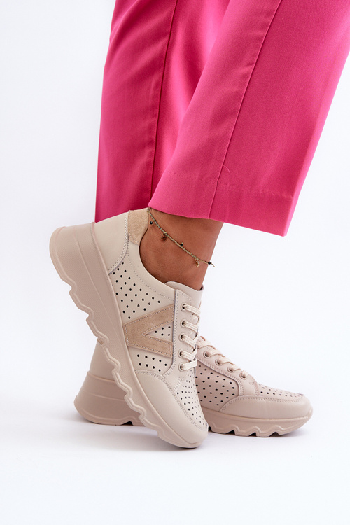 Sportowe Buty Lekkie Damskie Skóra Eleonori 7875 Beżowe