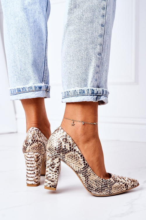 Pumps With A Snake Pattern Lewski Shoes 2453 Gold