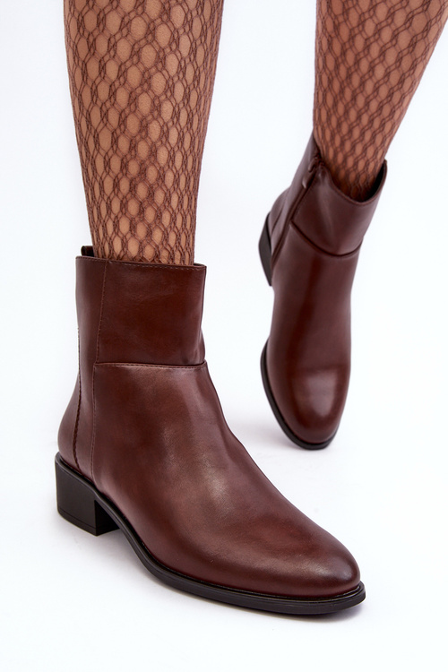 Botki Damskie Na Suwak Skóra Brązowe Semotti BT595