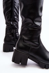 Women's Leather Ankle Boots with Low Massive Heel Black Nienna