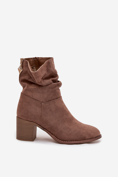 Women's ankle boots with ruching on the heel S.Barski HY52-516 Brown
