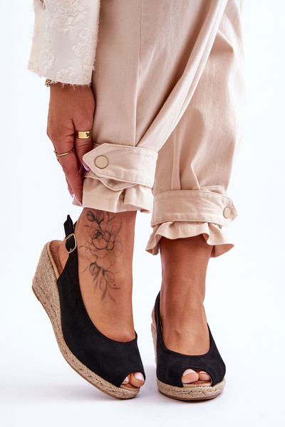 Suede Wedge Sandals Black Elsie