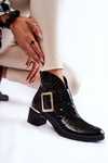 Leather Booties Crocodile Zip Pattern Black Briana