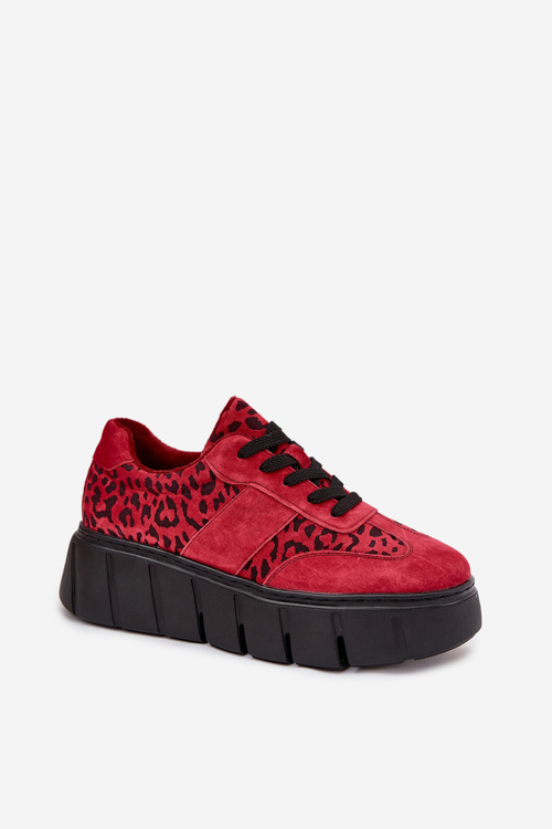 Suede Insulated Women's Sneakers On a Thick Platform Vinceza 66841 Leopard Red