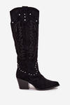 Women's Leather Cowboy Boots With Embellishment On Heel Black Darella
