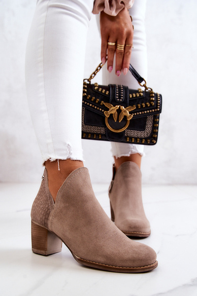 Women's leather boots on a heel Beige Larsa