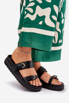 Womens Platform Slippers With Golden Buckles Black Wernone