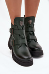 Leather Insulated Women's Boots With Buckles And Decorative Detail Zazoo 60482 Dark Green