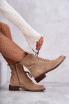Lace-up suede boots With Decoration Nicole 2750 Beige