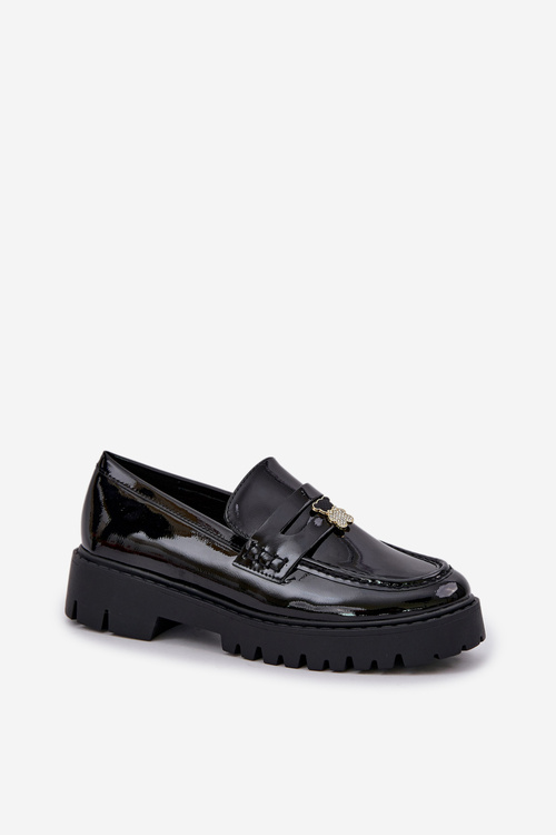 Lacquered Women's Moccasins With Teddy Bear Black Wulinea