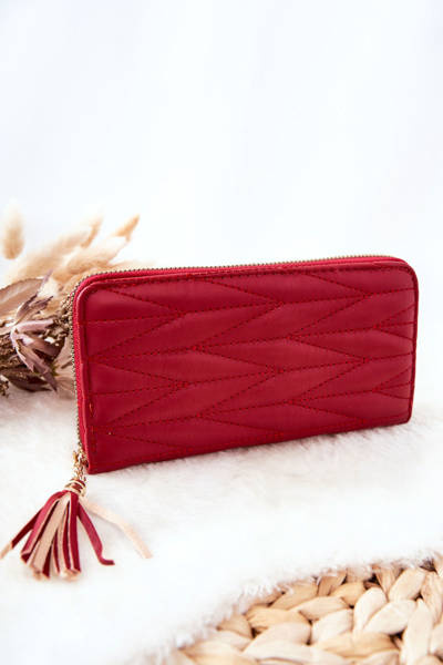Large Quilted Zip Wallet with Strap Red