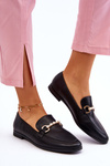 Women's Leather Loafers With Decorative Pearls Black Ishan