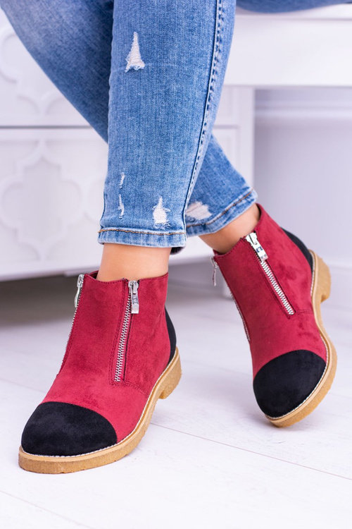 Lu Boo Suede Maroon Boots With Zippers Inez