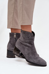 Women's boots from natural suede with heel lined Vinceza 66806 Gray