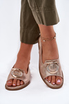 Elegant Sandals With Decoration On Flat Heel S.Barski KV51-003 Rose Gold