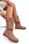 Women's Flat Heel Boots With Pleated Upper Beige Kotine