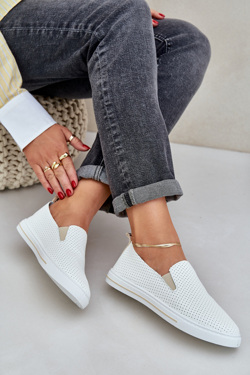 Slip-on eco leather women's sneakers with inscription light beige Zalinne