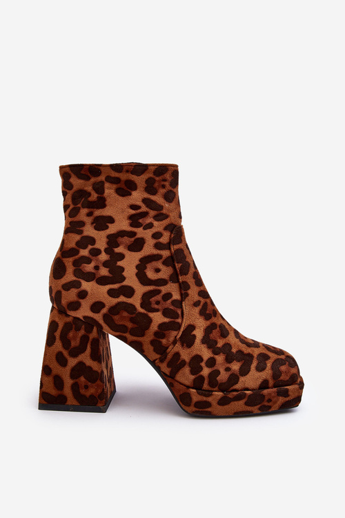Animal Pattern Leather Boots On Massive Heel Brown Abnous