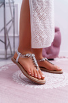 Women's Flat Slip-on Sandals With Zircons Silver Satina