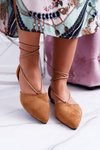 Lu Boo Suede Tiered Ballerinas Larissa Pointed Camel