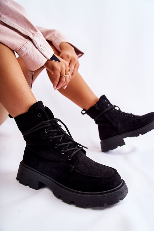 Women's Suede Boots Tied Black Vanita