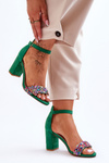 Fashionable Sandals With Stones High Heels Green Love Me