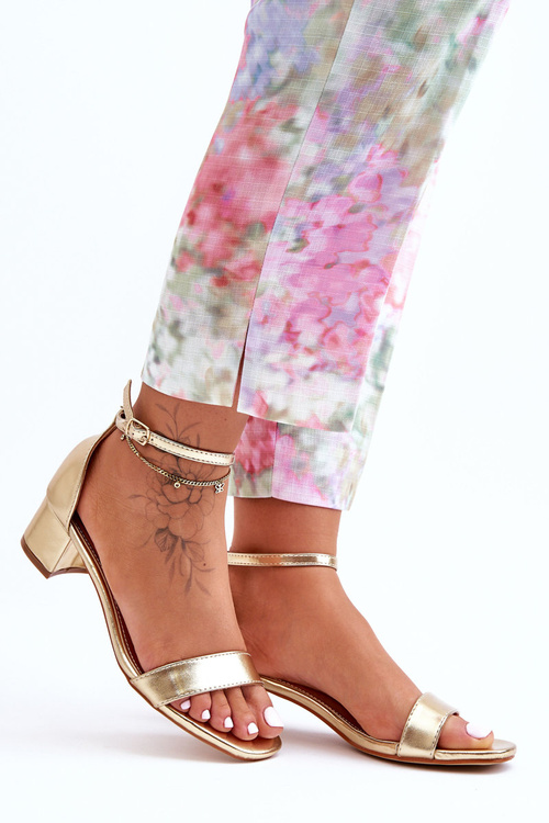 Leather Heeled Sandals Smooth gold Inspire Me!