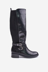 Knee High Women's Boots with Flat Heels and Buckles Black Lotina