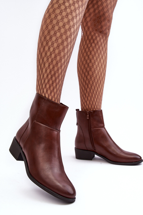 Botki Damskie Na Suwak Skóra Brązowe Semotti BT595