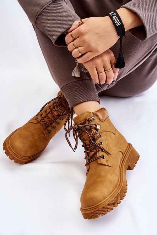 Women's Insulated Trapper Boots Lace Up Camel Halfway