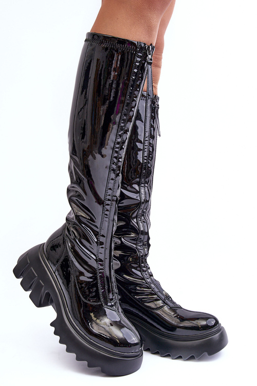 Patent Leather Boots On Massive Platform With Zip Black Ringo