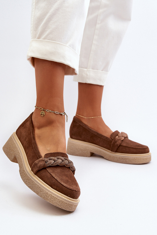 Mokasyny Zamszowe Damskie Ozdoba Zazoo 3429/W Brązowe