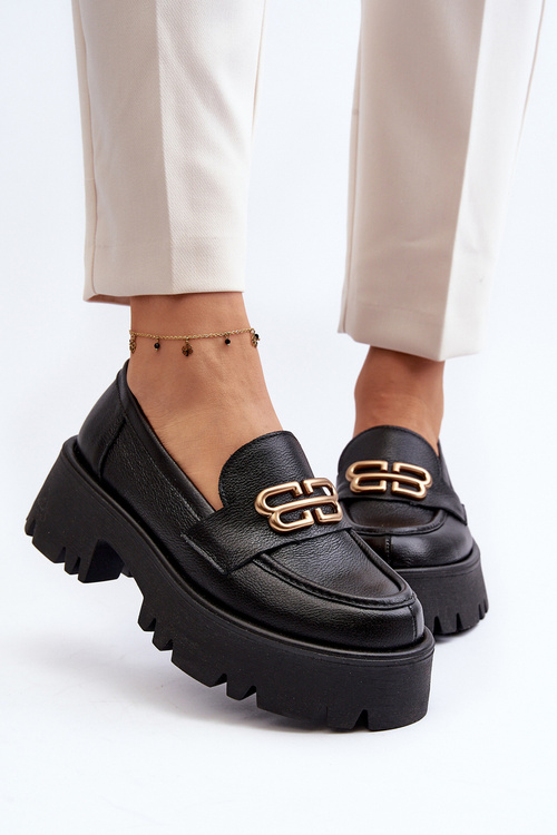 Loafersy Damskie Masywne Skóra Naturalna Czarne Zazoo 20164